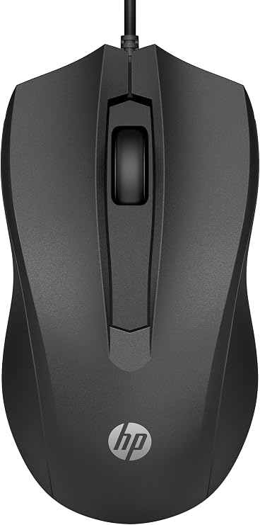 HP Wired Mouse 100 - Precise Optical Sensor with 1600 DPI - Easy USB Connection - Ambidextrous Design - 3 Button Control & Built-in Scrolling - Multi-OS Compatible (6VY96AA#ABL)