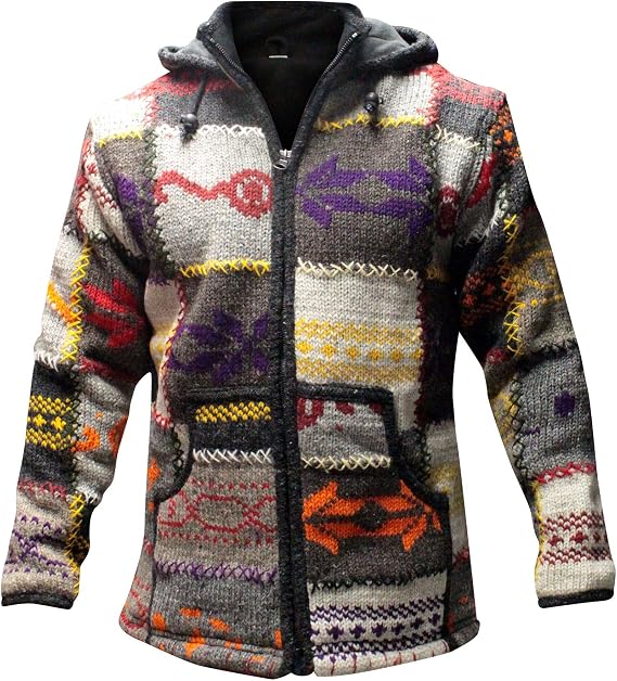 SHOPOHOLIC FASHION High Neck Hippie Patchwork Boho Style Winter Jacket for Men