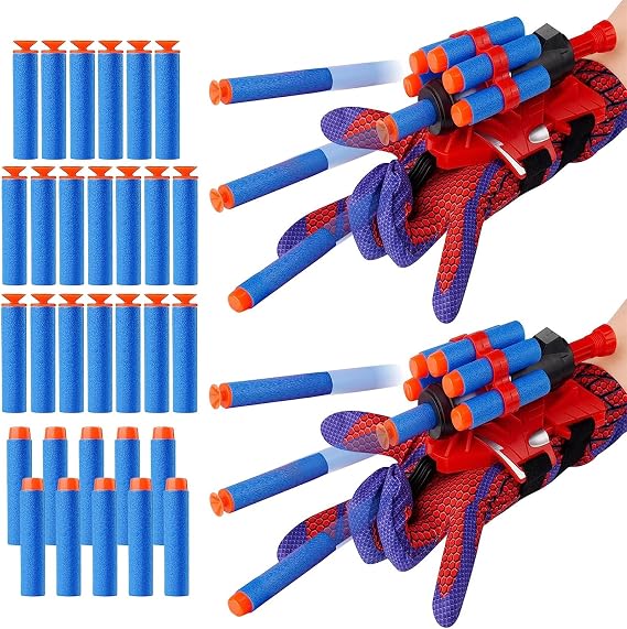 Set of 2 Spider Web Shooters Halloween Decorations Party Favors for Kids Wrist Launcher Web Shooter Spider Gloves Web-Shooters fo Kids Easter Decorations Party Favors