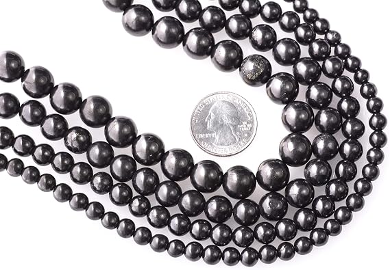 Shungite Beads 10mm 19.5" - 50 cm Strand 50 pcs wich Hole for: Handmade Jewelry and Supplies Shungite Stone Formed in the Heart of Shungites Mine Type 2