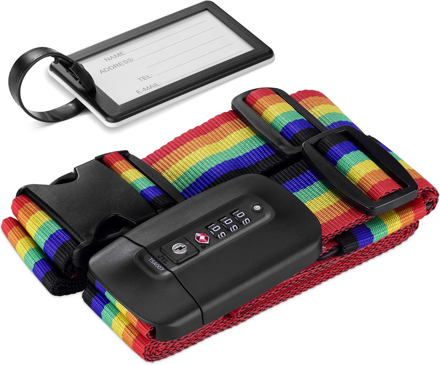 Navaris TSA Luggage Strap - Secure Adjustable Strap for Suitcases with Combination Lock - Lockable Cross Case Travel Belt for Luggage with ID Tag