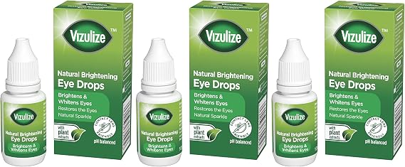 Vizulize Natural Eye Brightener Drops, for a Brighter & Whiter Appearance, with Natural Plant Extracts, 3 x 10 ml Bottles
