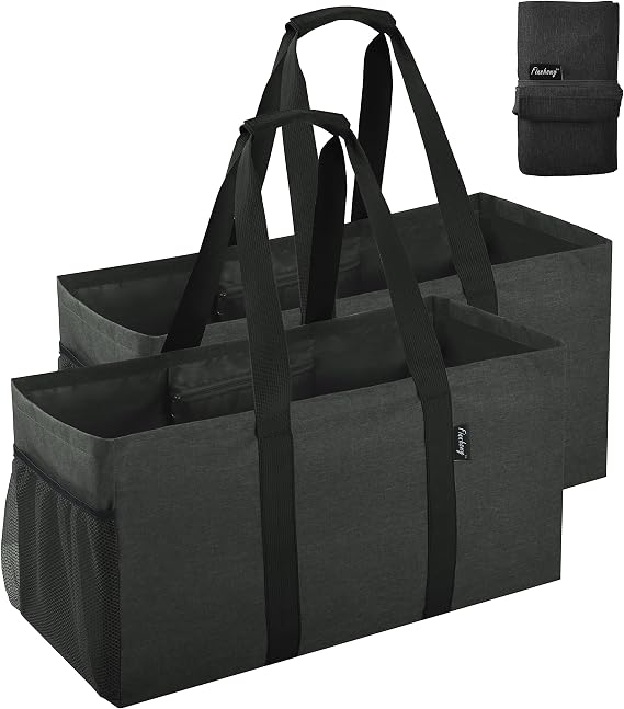 Finnhomy 42L Extra Large Utility Tote Bag, Oxford Fabric Reusable Folding Grocery Bags with Handles and Pockets, 2 Pack