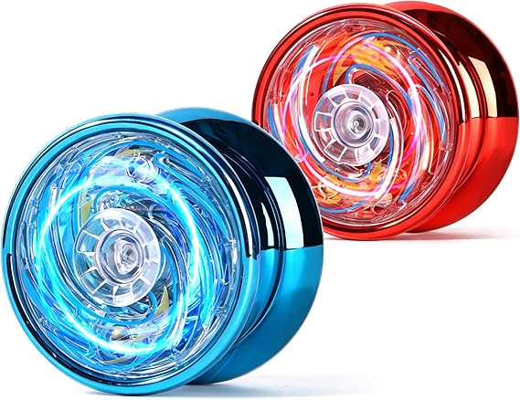 2-Pack Light Up Yoyo for Kids, Magic Yoyo Set with Red and Blue LED Lights, Beginner Friendly, Responsive Yo Yo Toy for Tricks and Magic Performances, Includes Protective Case and Accessories