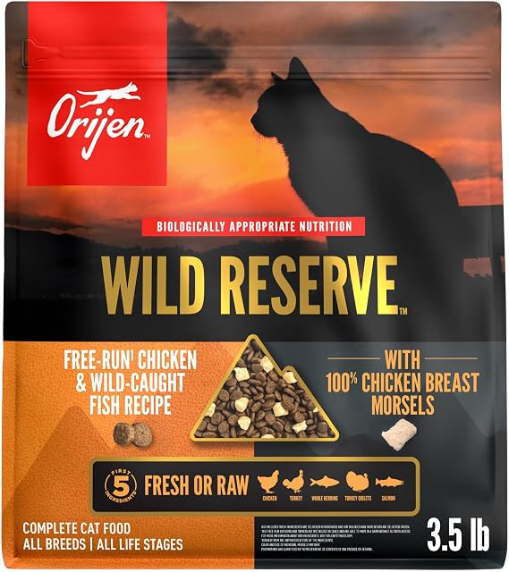 ORIJEN Wild Reserve Cat Food Free-Run Chicken & Wild-Caught Fish 3.5lb Bag | WHOLEPREY Ingredients, Freeze Dried, Fresh or Raw Ingredients, High Protein, Made in the USA, Skin & Coat, Digestive Health