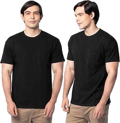Fruit of the Loom Mens Eversoft Cotton Short Sleeve Pocket T-Shirts, Breathable & Tag Free, 2-Pack