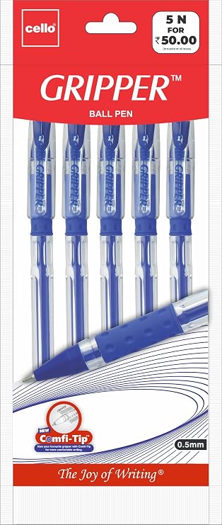 Cello Gripper Ball Point Pen, Blue, Pack of 5