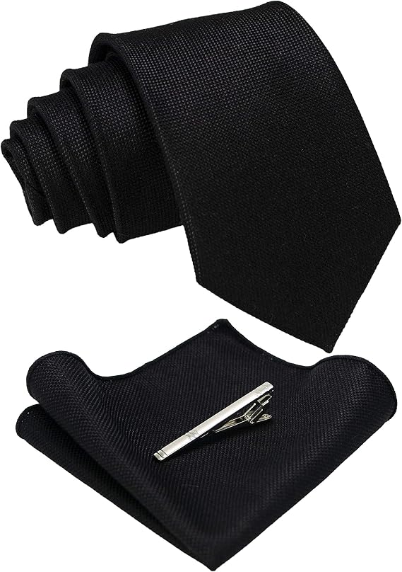 JEMYGINS Solid Color Wool Tie and Pocket Square with Tie Clip Sets for Men