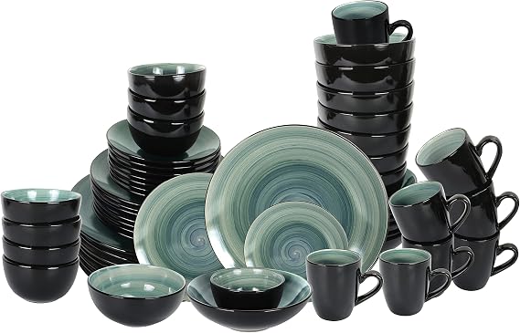 Stoneware Sonoma 56pc Dinnerware Set, Black + Speckled Spin Wash Blue