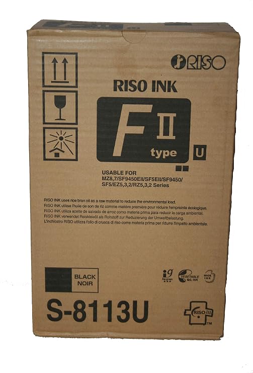 Riso S-8113 Black F II Type Duplicator Ink Box of 2 Risograph S8113U