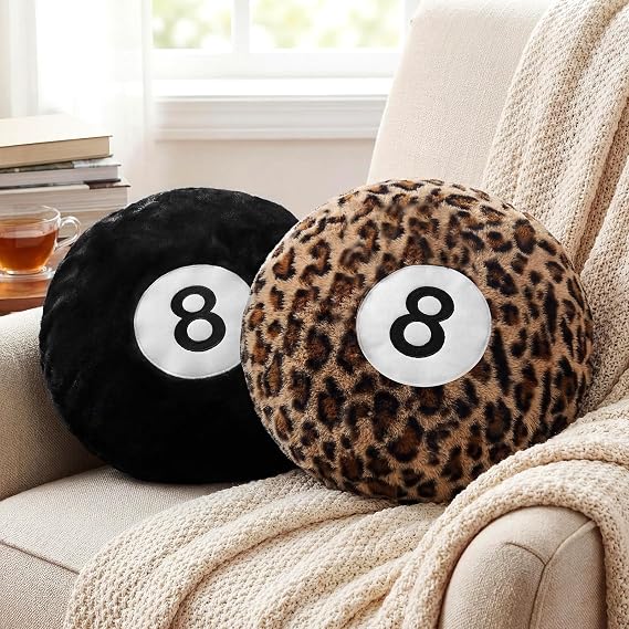 Yousoontic 2 Pcs 8 Ball Cheetah Pillow Round Plush, Black and Cheetah