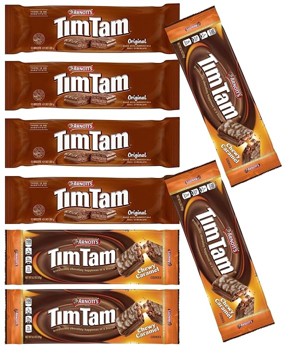 Variety Pack - Tim Tam Original, Chewy Caramel (Value Pack of 8 x 200g) Australian Chocolate Cookie Biscuits, Deliciousness Treats