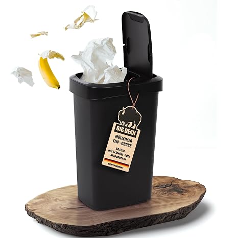 BigDean Swing Bin 50 Litres with Hinged Lid Black Kitchen