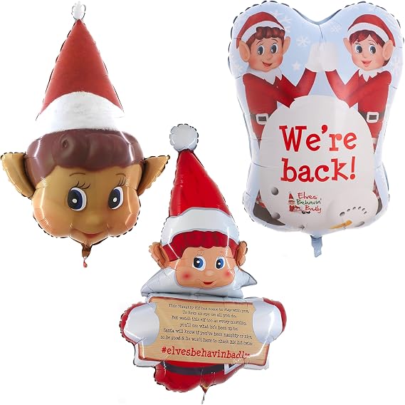 Toyland Pack of 3 Elves Behavin Badly Foil Balloon Pack - Christmas Party Decorations - Christmas Balloons