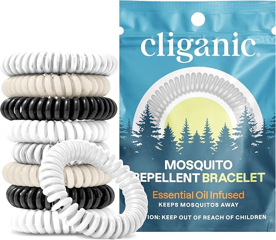 Cliganic 10 Pack Mosquito Repellent Bracelets for Adults & Kids (Neutral Colors) - Natural DEET-Free Bands, Individually Wrapped