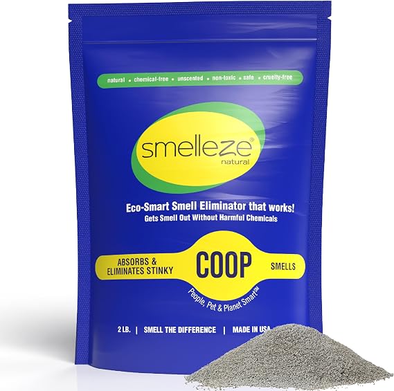 SMELLEZE Natural Chicken Coop Odor Eliminator Granules - 2 lb. Bottle | 2 lb. Bag Stinky Coop Refresher Works. Sprinkle in Chicken Coop, Bedding, Run, Pen, Nest & Yard. Unscented. Flock Safe