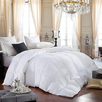 600-Thread-Count Egyptian Cotton Goose Down Comforter, 55 oz. Fill Weight, Baffle Box Design - Solid White Queen Size
