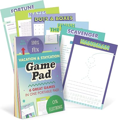 Knock Knock Vacation On-The-Go Game Pad, Vacation & at-Home Activities for Kids, 6 Games Hangman, Scavenger Hunt, Finish The Doodle, Dots & Boxes, Mazes, Fortune Teller, 6 x 9-inches