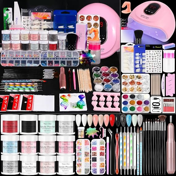 DouborQ Acrylic Nail Kit with Electric Nail Drill Lamp Nail Art Tools Starter Set Supplies for Beginner with Everything (MT20-7)