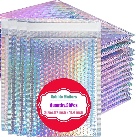 30 PCS Metallic Bubble Mailers,7.8x11.5 Inch Poly Padded Envelopes