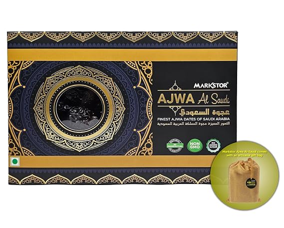 Markstor Ajwa Al-Saudi - Finest Original Ajwa Dates (Black Dates) of Madina, Saudi Arabia - 17.6 oz [500 grams]
