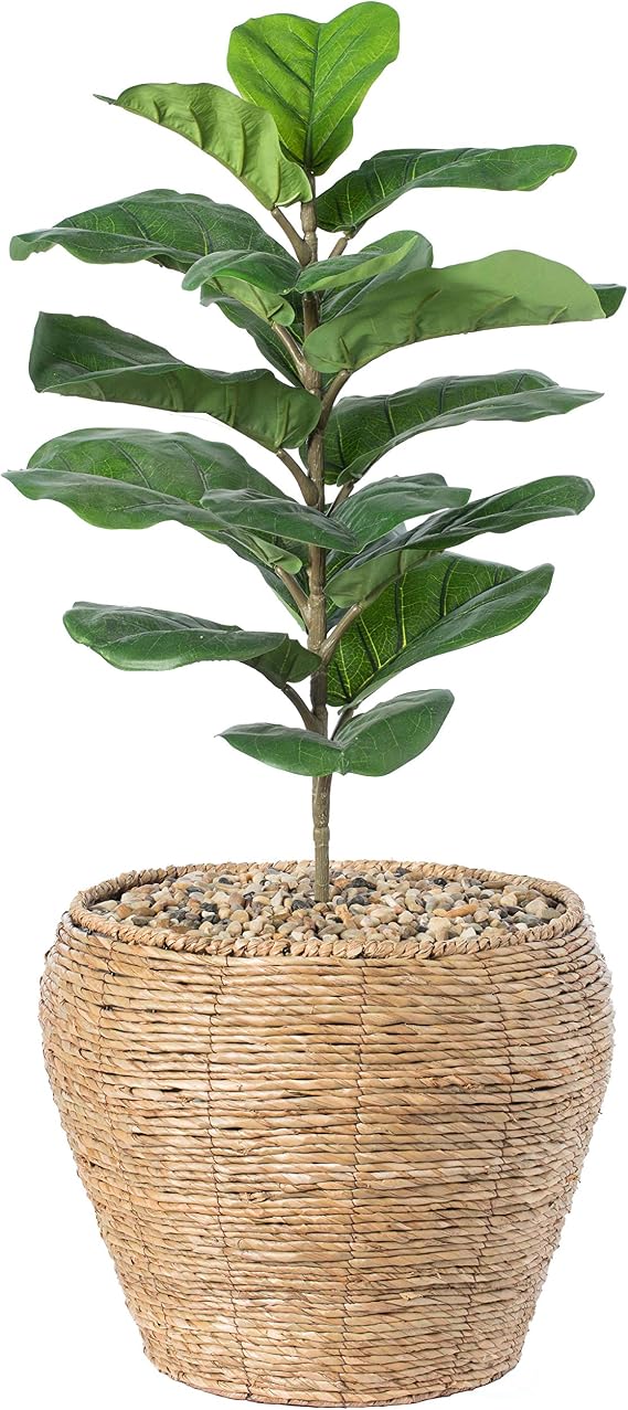 Vintiquewise Woven Round Flower Pot Planter Basket with Leak-Proof Plastic Lining - Large