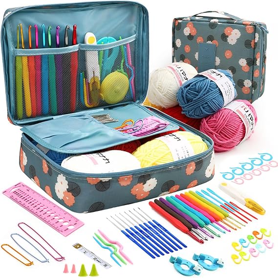 BCMRUN Crochet Kits for Beginners Adults,Crochet Hooks Set Includes Ergonomic Rubber & Metal Crochet Hooks, Knitting Accessories and Bag,UK Best Starter Beginners Crochet Kit