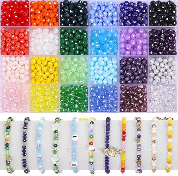 900Pcs 6mm Faceted Beads for Jewelry Making Crystal Faceted Jewelry Bead for Friendship Bracelet Making Kit Craft Christmas Beads with Charms