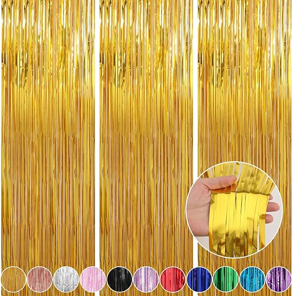 Crosize 2 Pack Gold Party Streamers Backdrop, 3.3 x 9.9 ft