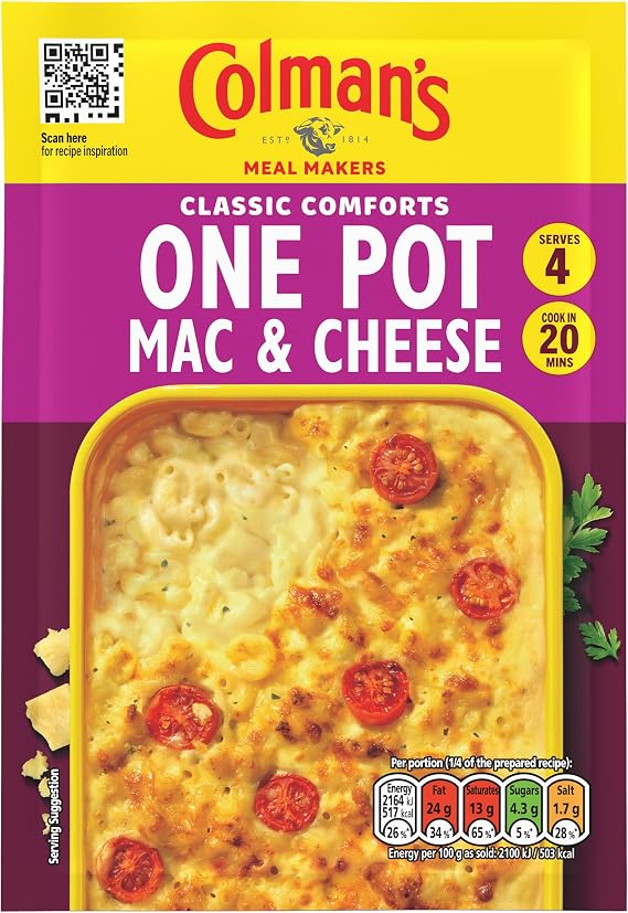 Colman's Classic Comforts One Pot Mac and Cheese Meal Maker delicious topped with cherry tomatoes recipe mix for a hearty midweek meal in 20 minutes 40 g