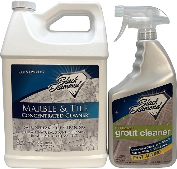 MARBLE & TILE FLOOR CLEANER Great for Ceramic, Porcelain, Granite, Natural Stone. No-Rinse Concentrate (1-Gallon) PLUS Ultimate Grout Cleaner for Tile Floors Blasts Away Years of Dirt and Grime.