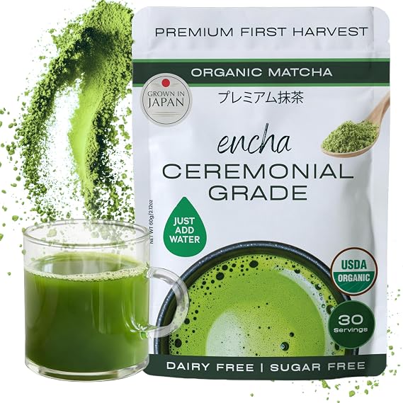 Encha Matcha - Ceremonial Grade Matcha Powder, Organic First Harvest Japanese Green Tea Powder, From Uji, Japan (60g/2.12oz)