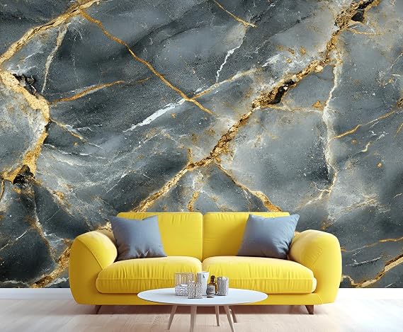 Dark Grey Marble Wall Mural, Luxury Gold Vein Marble 3D Wall Murals, Modern Granite Texture Wallpaper Mural, for Living Room Bedroom Large Wallpaper Home Decoration 59" W x39.4 H