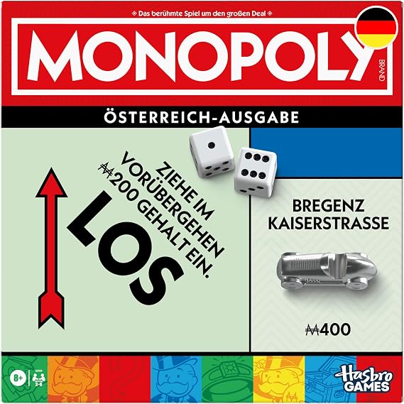 Monopoly Board Game with Storage Compartment and Larger Toy Figures - German Version