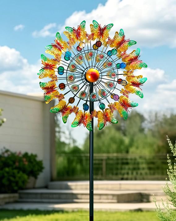 Lairander Butterfly Outdoor Wind Spinners, 84'' Large Garden Wind Spinner, Metal Yard Art Wind Sculptures & Spinners, Garden Decor for Outside Yard Ornaments Clearance Gift for Family