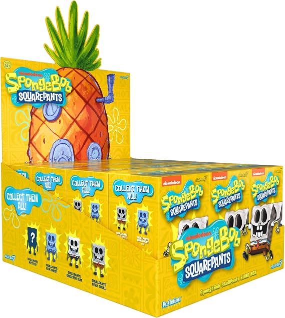 Super7 Spongebob SkullPants Blind Box Flat - (12 Pack) 3.75" Spongebob Action Figures Classic Cartoon Collectibles and Retro Toys