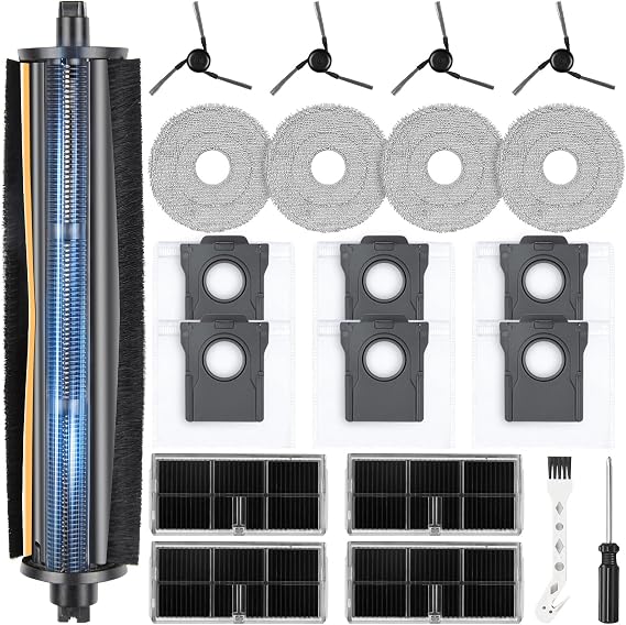 TriCut Brush Accessory for Dreame L10s Ultra Gen 3 / L50 Ultra AE / X40 Ultra Complete / L40 Ultra / X40 Master / Mova P50 Pro Ultra, 6 Dust Bags, 4 Side Brushes, 4 Wipes, 4 Filters, 1 Main Brush