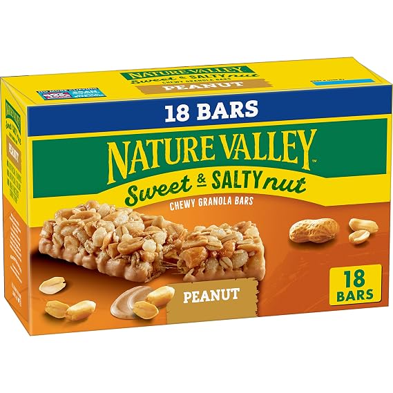 Nature Valley Peanut Sweet & Salty Nut Granola Bars, 18 ct, 21.6 oz | Savory Peanuts & Sweet Granola, No Artificial Flavors, Colors, or High Fructose Corn Syrup, Ideal for Lunch Box or Trail