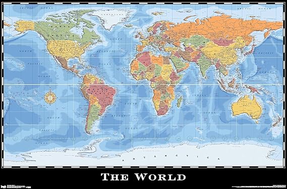Trends International Map - World Wall Poster, 22.4L x 14.7W, Premium Unframed Version