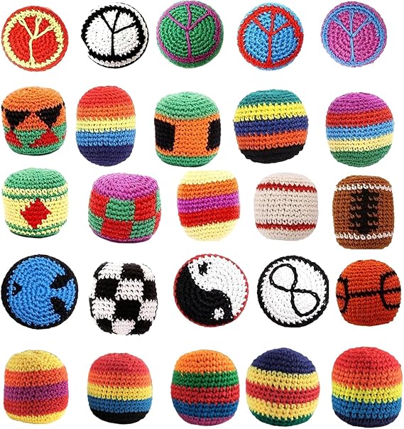 HshDUti Hacky Sacks, Knitted Footbags, Juggling Balls, Haki Sacks, Kick Balls for Adults Kids Beginners Outdoor Play, Party Games & Coordination Training Balance Exercises - Random Colours and Styles