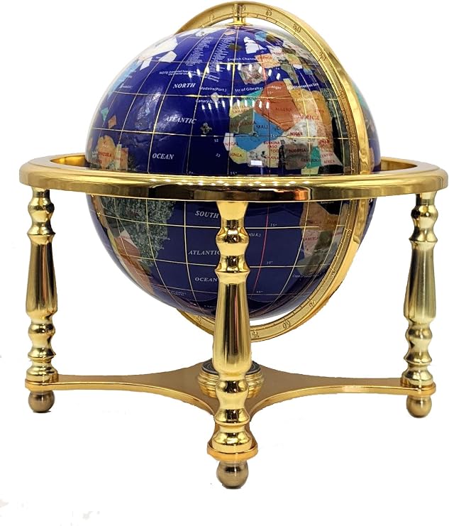 14" Blue Lapis Gemstone Globe with Gold Stand