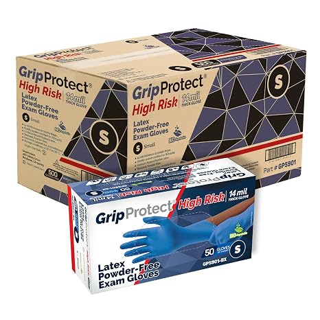 GripProtect High-Risk Medical Grade Latex Gloves, 14 Mil, 500 Count