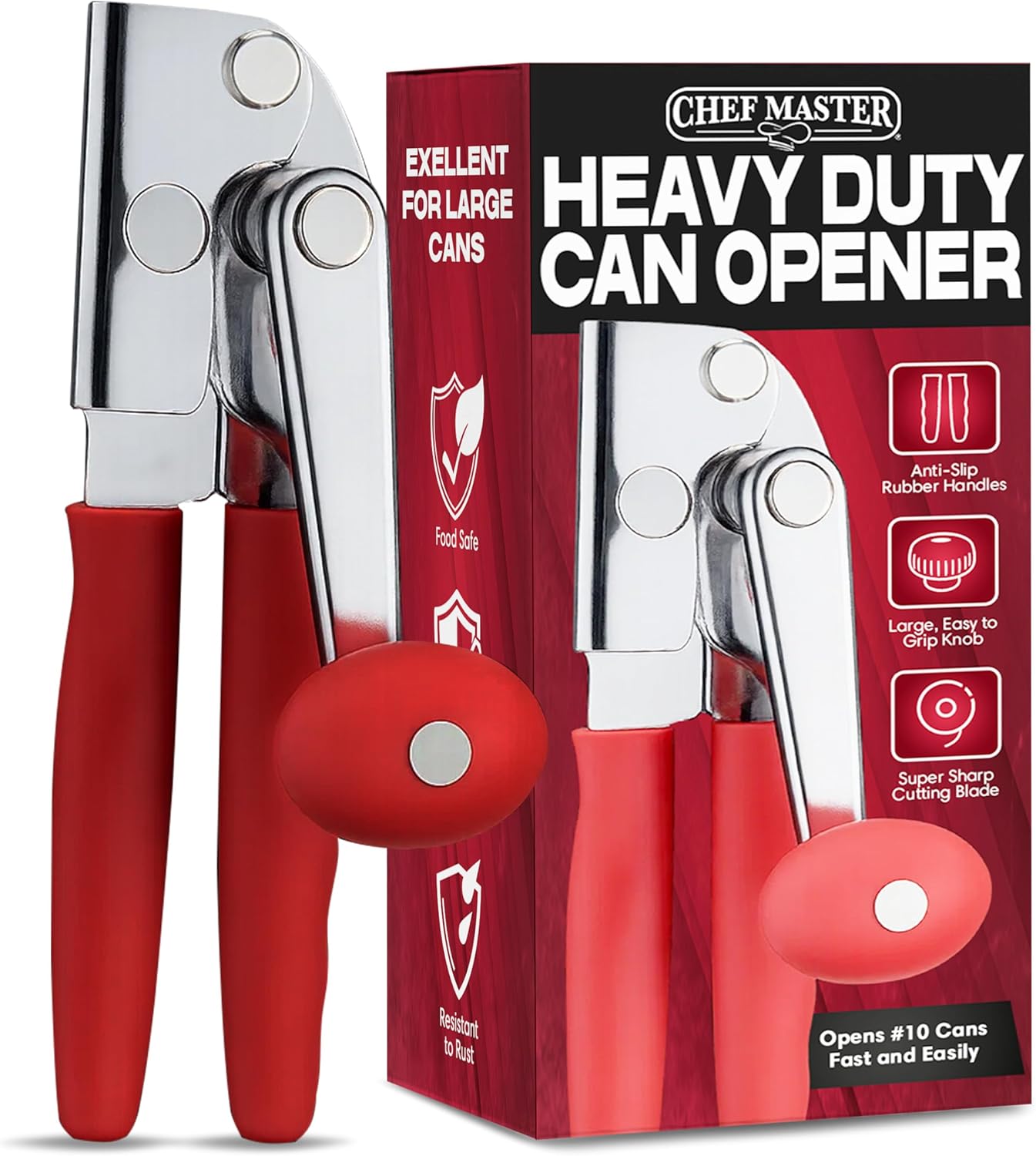 Chef Master 90056 High Speed Can Opener, CRS, TPR, Red