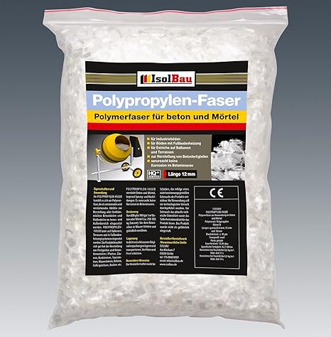 Isolbau Polypropylene Fiber - 1kg High Quality Polymer Fibre for Concrete Mortar Screed Plaster - 6mm 12mm 18mm Mix