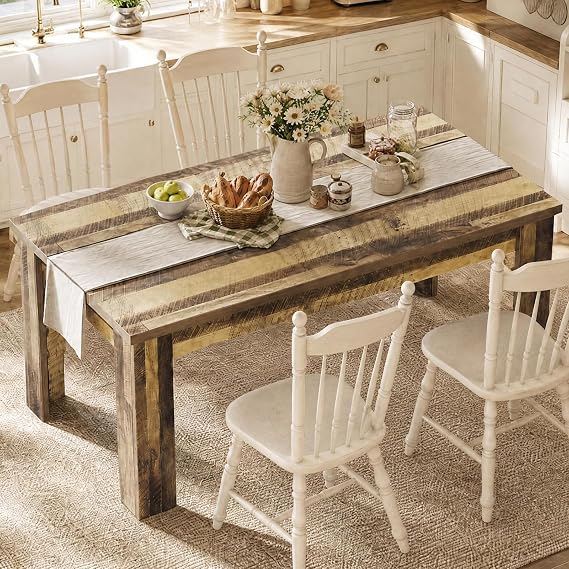 CABIHOME 63" Rectangular Dining Table for 4-6, Farmhouse Large Kitchen Table, Sturdy Frame, 4 Triangular Stable Legs, Thickened Tabletop, Ideal for Apartment, Dining Room, Small Space, Retro Brown