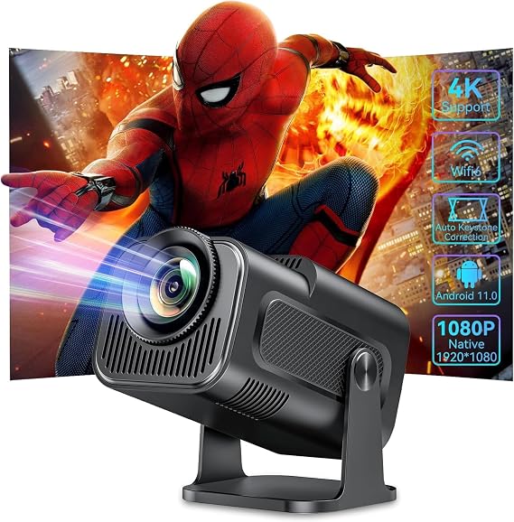 4K HY320 Projeksiyon Cihazı, 1080P Full HD Görüntü Kalitesi, 300 ANSI Lümen Parlaklık, Dahili Hoparlörlü, HDMI USB Bağlantılı WiFi 6 Bluetooth 5, 150 Inch Büyük Görüntü, Ev Ofis İş Yeri İçin Uygun