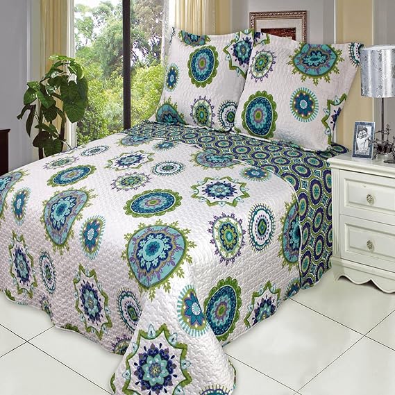 5- Pcs Bed Spread Set- Twin -Julia Cool-Printed Quilted Wrinkle-Free Microfiber Includes 2-Pcs Coverlets Set and 3-Pcs Sheet Set
