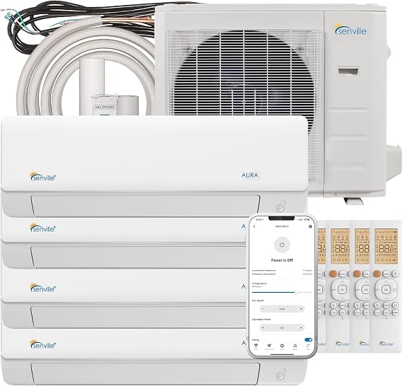 Senville Mini Split AC/Heating System, 4 Zone, White, 36000 BTU