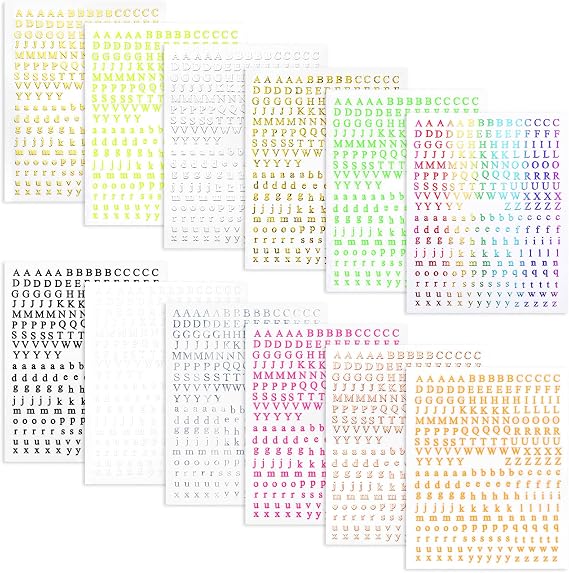 EORTA 12 Colors Letter Stickers Small with Complete Upper & Lowercase Letters, 4mm Mini Adhesive Alphabet Stickers for Nail Art Resin Crafts, Scrapbook Journaling, Phone Case Decor DIY Supplies