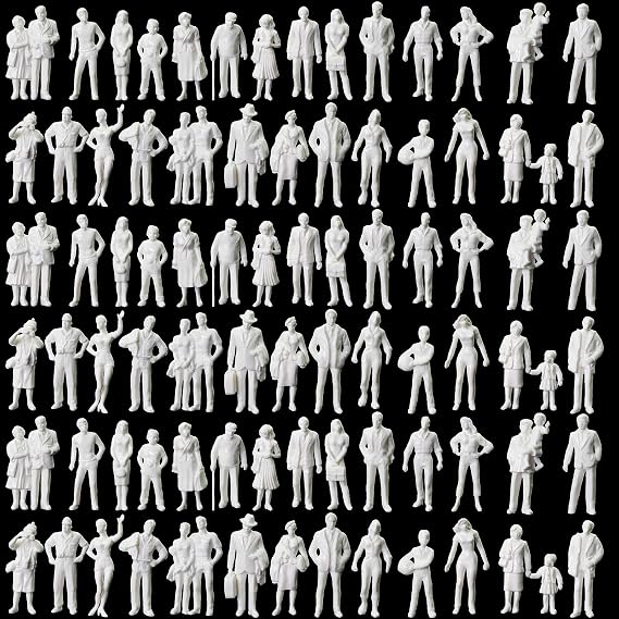 P4310B 90pcs O Gauge White Standing Figures Unpainted 1:43 Scale People Passengers for Model Train Miniature Scenery Layout